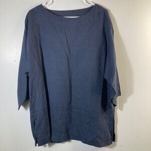 Womens PureJill Linen Tunic 1/2 Sleeve Navy Side Slit M‎